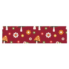 Woodland Mushroom And Daisy Seamless Pattern On Red Background Oblong Satin Scarf (16  X 60 ) by Wav3s