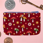 Woodland Mushroom And Daisy Seamless Pattern On Red Background Large Coin Purse Back