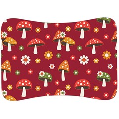 Woodland Mushroom And Daisy Seamless Pattern On Red Background Velour Seat Head Rest Cushion by Wav3s