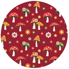 Woodland Mushroom And Daisy Seamless Pattern On Red Background Wooden Bottle Opener (round) by Wav3s