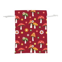 Woodland Mushroom And Daisy Seamless Pattern On Red Background Lightweight Drawstring Pouch (s) by Wav3s