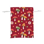 Woodland Mushroom And Daisy Seamless Pattern On Red Background Lightweight Drawstring Pouch (S) Front