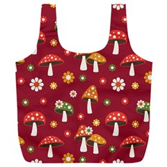 Woodland Mushroom And Daisy Seamless Pattern On Red Background Full Print Recycle Bag (xxl) by Wav3s