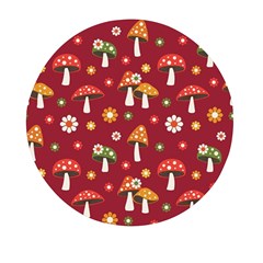 Woodland Mushroom And Daisy Seamless Pattern On Red Background Mini Round Pill Box (pack Of 3)