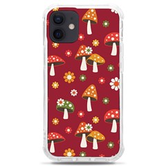 Woodland Mushroom And Daisy Seamless Pattern On Red Background Iphone 12 Mini Tpu Uv Print Case	 by Wav3s