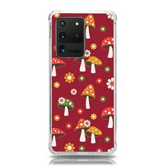 Woodland Mushroom And Daisy Seamless Pattern On Red Background Samsung Galaxy S20 Ultra 6 9 Inch Tpu Uv Case by Wav3s