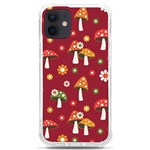 Woodland Mushroom And Daisy Seamless Pattern On Red Background iPhone 12 mini TPU UV Print Case	 Front