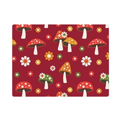 Woodland Mushroom And Daisy Seamless Pattern On Red Background Premium Plush Fleece Blanket (mini) by Wav3s