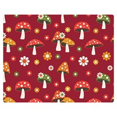 Woodland Mushroom And Daisy Seamless Pattern On Red Background Premium Plush Fleece Blanket (medium) by Wav3s