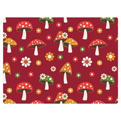 Woodland Mushroom And Daisy Seamless Pattern On Red Background Premium Plush Fleece Blanket (extra Small) by Wav3s