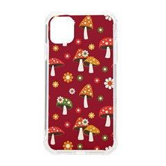 Woodland Mushroom And Daisy Seamless Pattern On Red Background Iphone 11 Tpu Uv Print Case by Wav3s