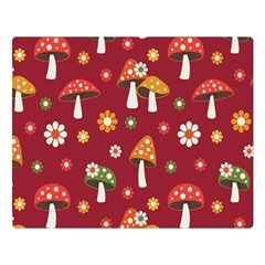 Woodland Mushroom And Daisy Seamless Pattern On Red Background Premium Plush Fleece Blanket (large) by Wav3s