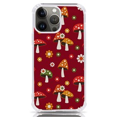 Woodland Mushroom And Daisy Seamless Pattern On Red Background Iphone 13 Pro Max Tpu Uv Print Case by Wav3s