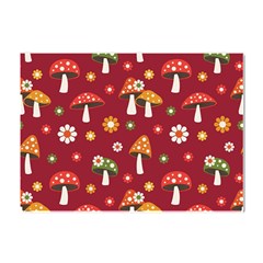 Woodland Mushroom And Daisy Seamless Pattern On Red Background Crystal Sticker (a4) by Wav3s