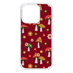 Woodland Mushroom And Daisy Seamless Pattern On Red Background Iphone 14 Pro Tpu Uv Print Case by Wav3s