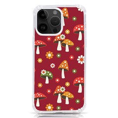 Woodland Mushroom And Daisy Seamless Pattern On Red Background Iphone 14 Pro Max Tpu Uv Print Case