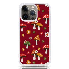 Woodland Mushroom And Daisy Seamless Pattern On Red Background Iphone 13 Pro Tpu Uv Print Case by Wav3s