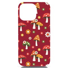 Woodland Mushroom And Daisy Seamless Pattern On Red Background Iphone 14 Pro Max Black Uv Print Case