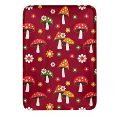 Woodland Mushroom And Daisy Seamless Pattern On Red Background Rectangular Glass Fridge Magnet (4 Pack)