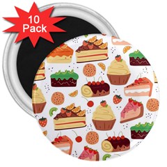 Seamless Pattern Hand Drawing Cartoon Dessert And Cake 3  Magnets (10 Pack)  by Wav3s