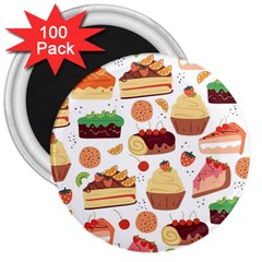 Seamless Pattern Hand Drawing Cartoon Dessert And Cake 3  Magnets (100 Pack) by Wav3s