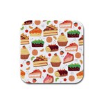 Seamless Pattern Hand Drawing Cartoon Dessert And Cake Rubber Square Coaster (4 pack) Front