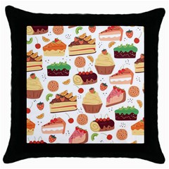 Seamless Pattern Hand Drawing Cartoon Dessert And Cake Throw Pillow Case (black) by Wav3s