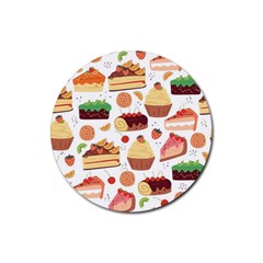 Seamless Pattern Hand Drawing Cartoon Dessert And Cake Rubber Coaster (round) by Wav3s