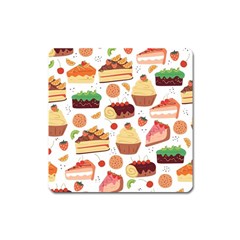 Seamless Pattern Hand Drawing Cartoon Dessert And Cake Square Magnet by Wav3s