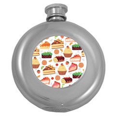 Seamless Pattern Hand Drawing Cartoon Dessert And Cake Round Hip Flask (5 Oz) by Wav3s