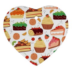 Seamless Pattern Hand Drawing Cartoon Dessert And Cake Heart Ornament (two Sides) by Wav3s