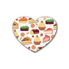 Seamless Pattern Hand Drawing Cartoon Dessert And Cake Rubber Heart Coaster (4 Pack) by Wav3s