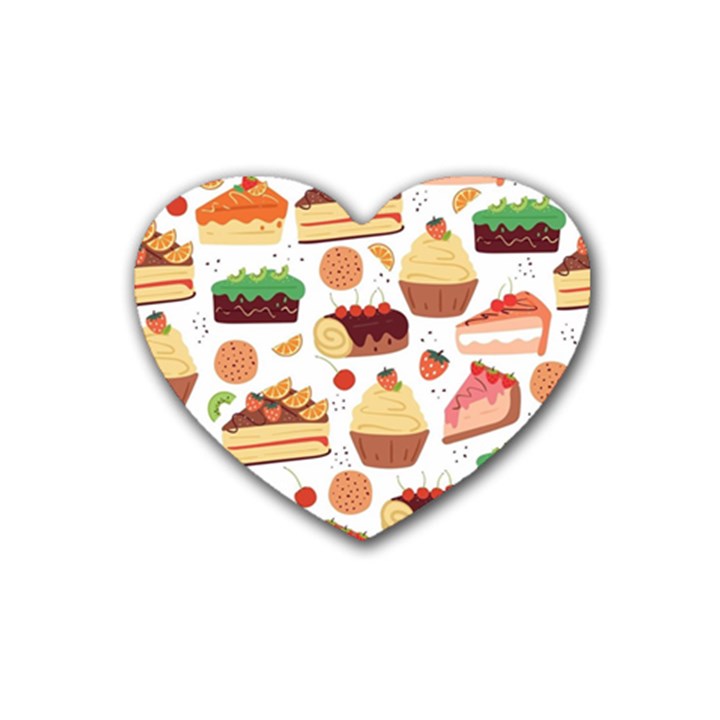 Seamless Pattern Hand Drawing Cartoon Dessert And Cake Rubber Heart Coaster (4 pack)