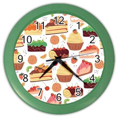 Seamless Pattern Hand Drawing Cartoon Dessert And Cake Color Wall Clock by Wav3s