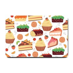 Seamless Pattern Hand Drawing Cartoon Dessert And Cake Small Doormat by Wav3s