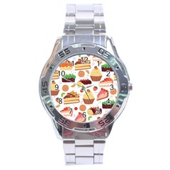 Seamless Pattern Hand Drawing Cartoon Dessert And Cake Stainless Steel Analogue Watch by Wav3s