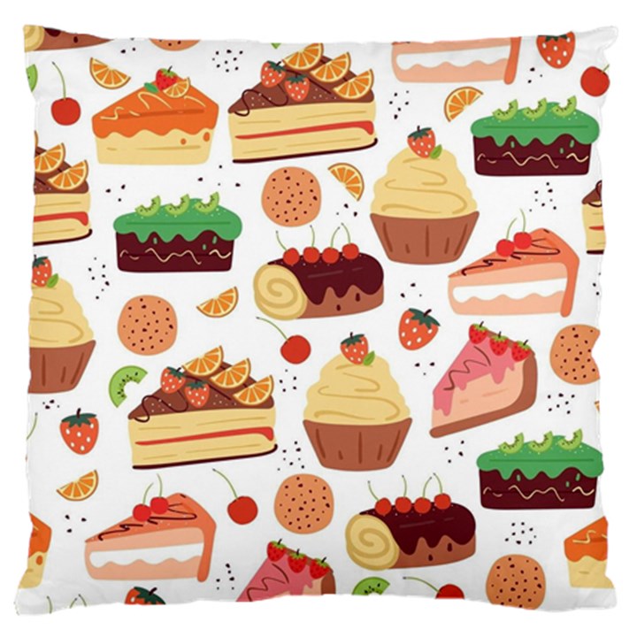 Seamless Pattern Hand Drawing Cartoon Dessert And Cake Large Cushion Case (Two Sides)