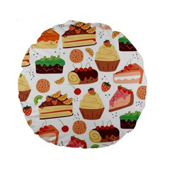 Seamless Pattern Hand Drawing Cartoon Dessert And Cake Standard 15  Premium Round Cushions