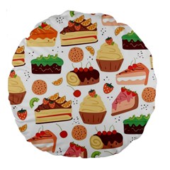 Seamless Pattern Hand Drawing Cartoon Dessert And Cake Large 18  Premium Round Cushions