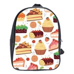 Seamless Pattern Hand Drawing Cartoon Dessert And Cake School Bag (XL) Front