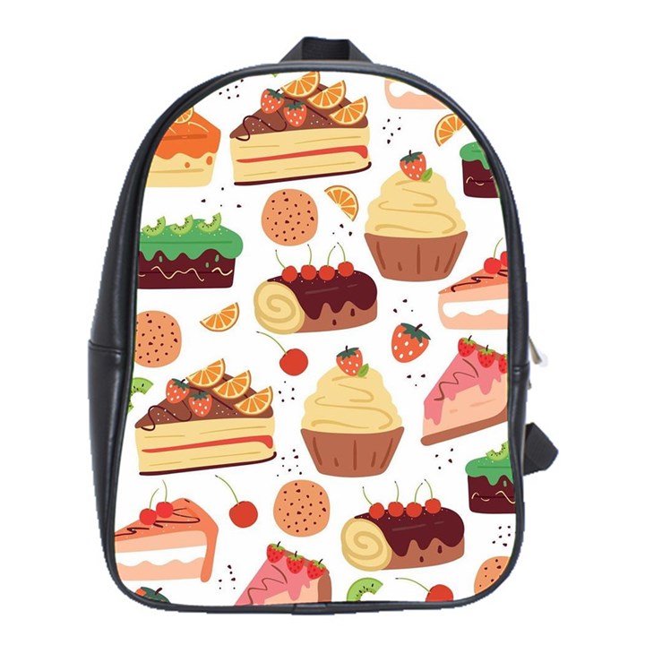 Seamless Pattern Hand Drawing Cartoon Dessert And Cake School Bag (XL)