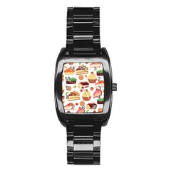 Seamless Pattern Hand Drawing Cartoon Dessert And Cake Stainless Steel Barrel Watch by Wav3s