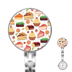 Seamless Pattern Hand Drawing Cartoon Dessert And Cake Stainless Steel Nurses Watch by Wav3s