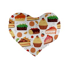 Seamless Pattern Hand Drawing Cartoon Dessert And Cake Standard 16  Premium Heart Shape Cushions