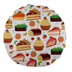 Seamless Pattern Hand Drawing Cartoon Dessert And Cake Large 18  Premium Flano Round Cushions by Wav3s