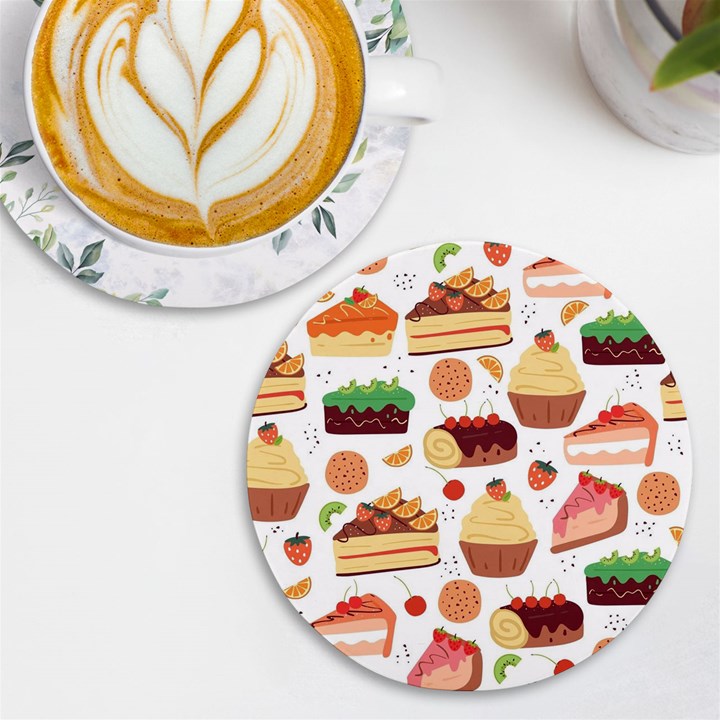 Seamless Pattern Hand Drawing Cartoon Dessert And Cake UV Print Round Tile Coaster