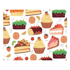 Seamless Pattern Hand Drawing Cartoon Dessert And Cake Premium Plush Fleece Blanket (large) by Wav3s