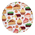 Seamless Pattern Hand Drawing Cartoon Dessert And Cake Round Glass Fridge Magnet (4 pack) Front