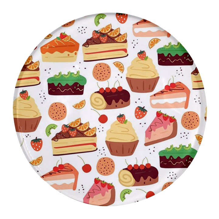 Seamless Pattern Hand Drawing Cartoon Dessert And Cake Round Glass Fridge Magnet (4 pack)