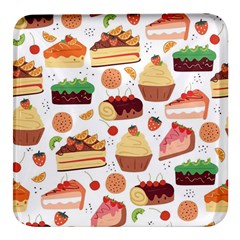 Seamless Pattern Hand Drawing Cartoon Dessert And Cake Square Glass Fridge Magnet (4 Pack) by Wav3s